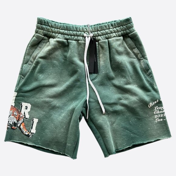 Amiri Green & White Tiger Logo Shorts - Picture 1 of 4